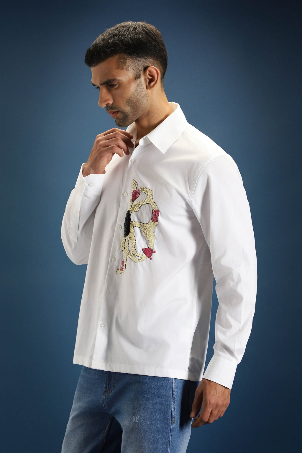Blossom(Flower)- Hand Embroidered Designer Shirt - White