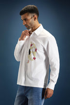 Blossom(Flower)- Hand Embroidered Designer Shirt - White