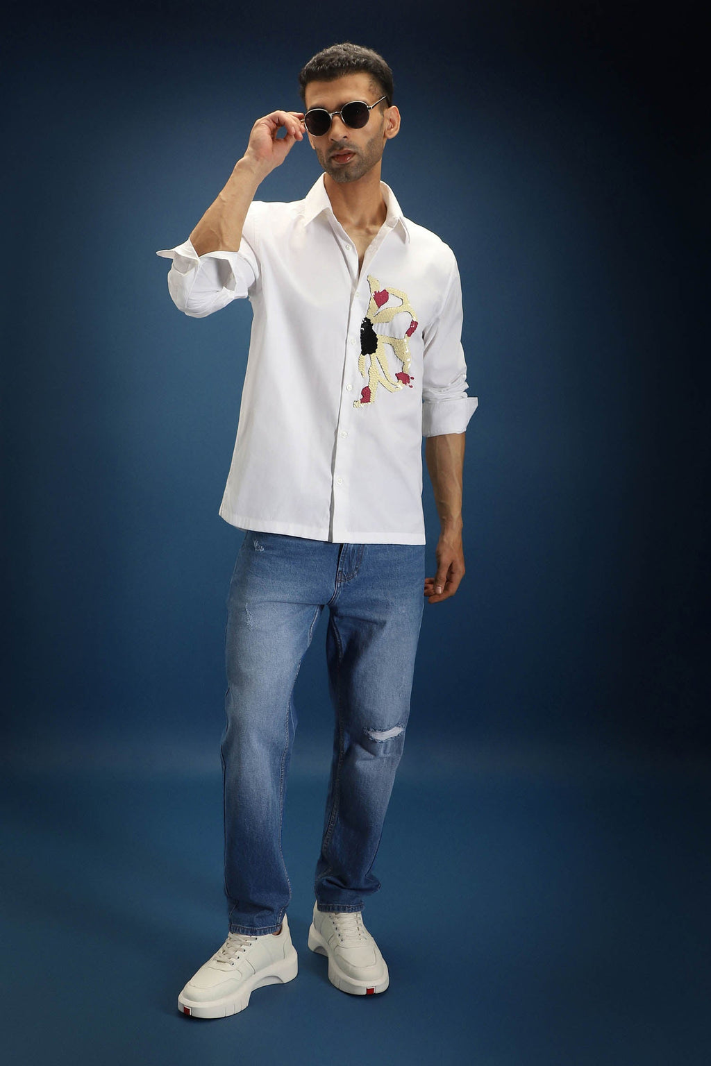 Blossom(Flower)- Hand Embroidered Designer Shirt - White