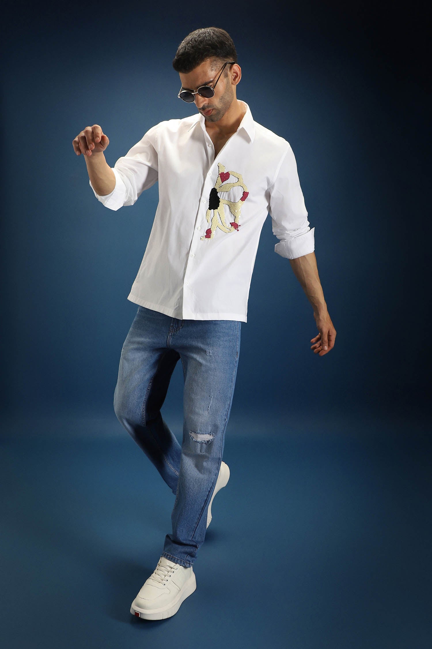 Blossom(Flower)- Hand Embroidered Designer Shirt - White