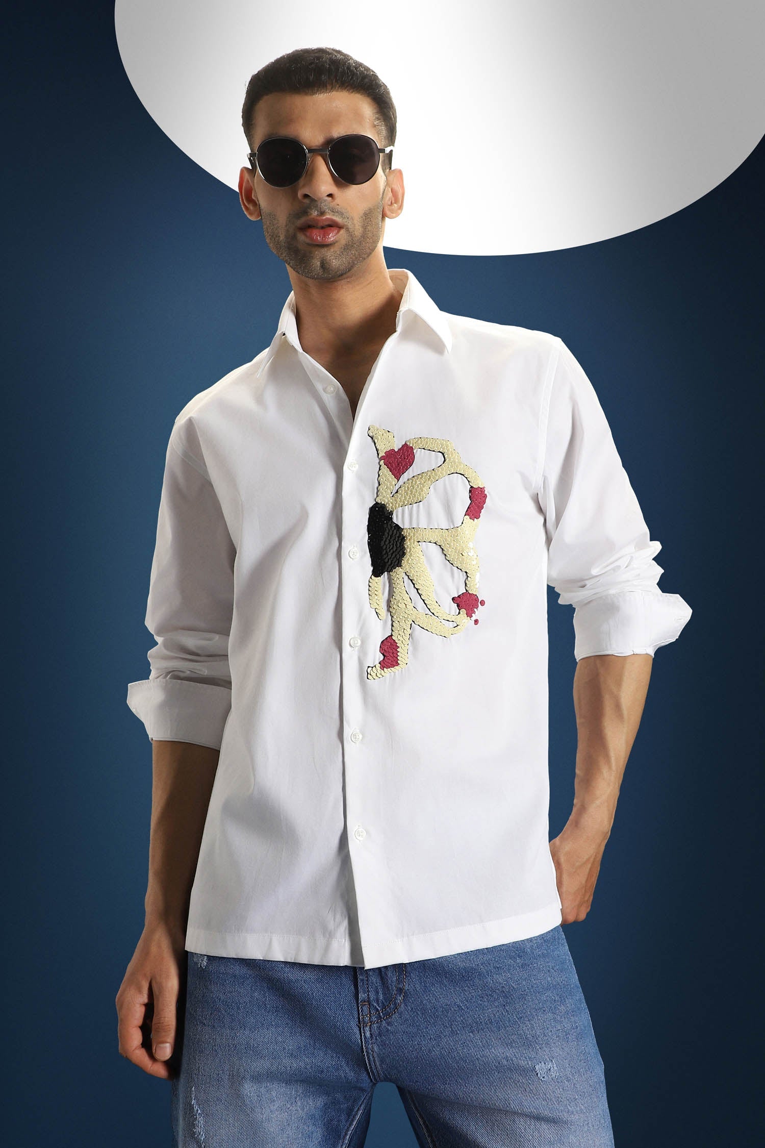 Blossom(Flower)- Hand Embroidered Designer Shirt - White