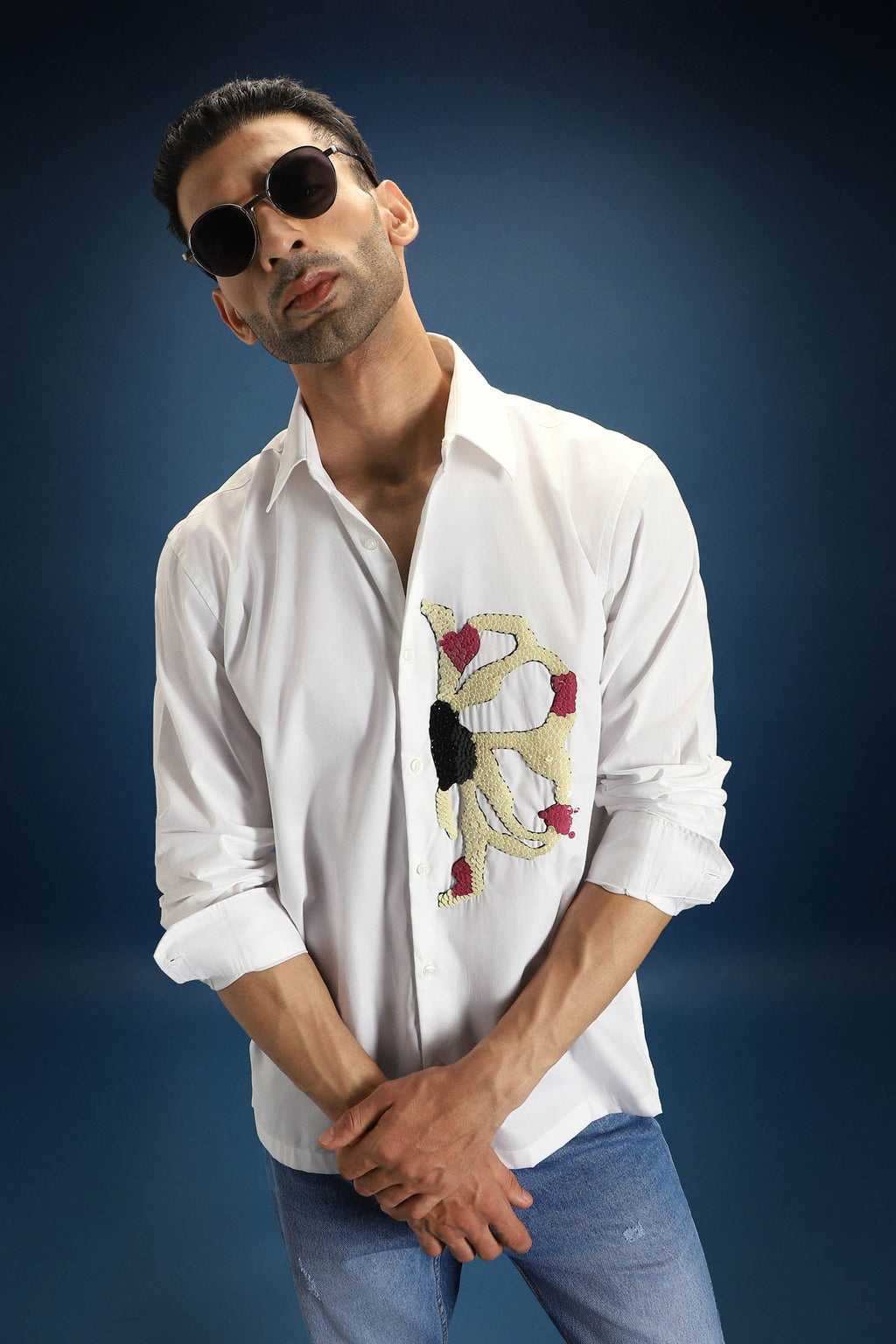 Blossom(Flower)- Hand Embroidered Designer Shirt - White