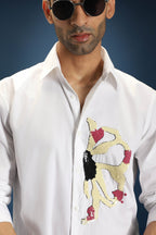 Blossom(Flower)- Hand Embroidered Designer Shirt - White