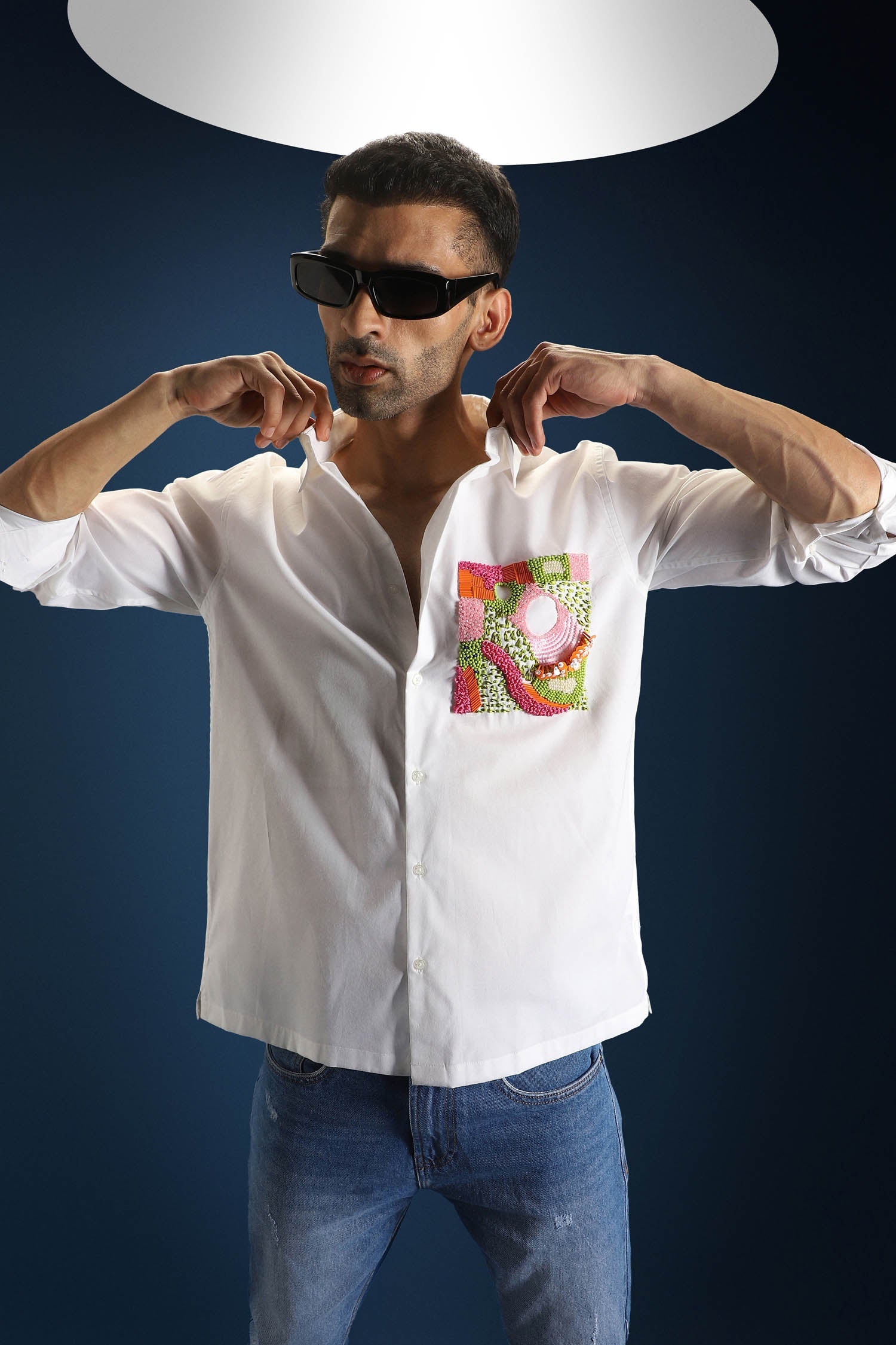 Flow Patch Hand Embroidered Designer Shirt - White