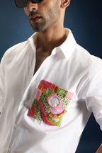 Flow Patch Hand Embroidered Designer Shirt - White