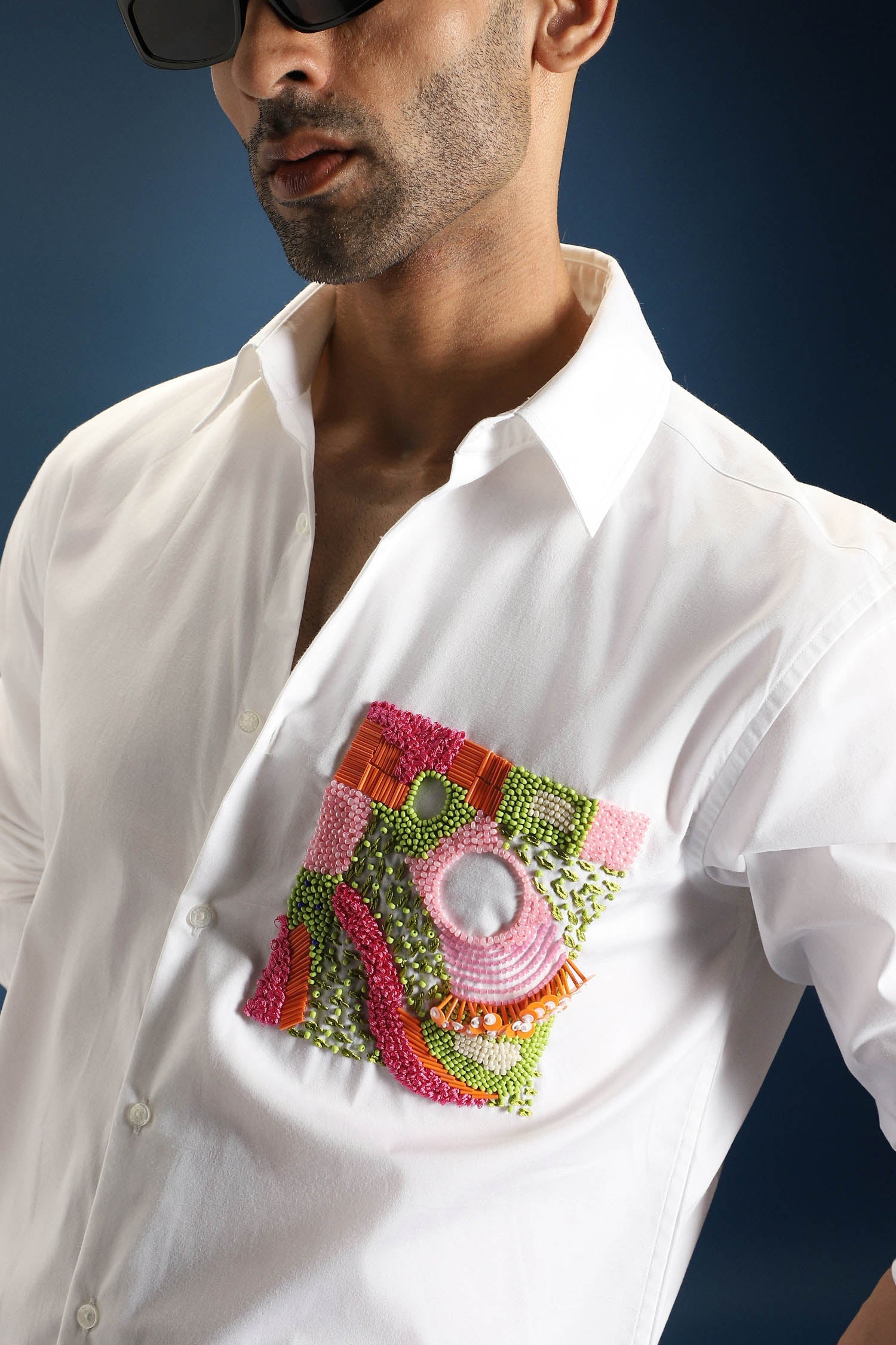 Flow Patch Hand Embroidered Designer Shirt - White