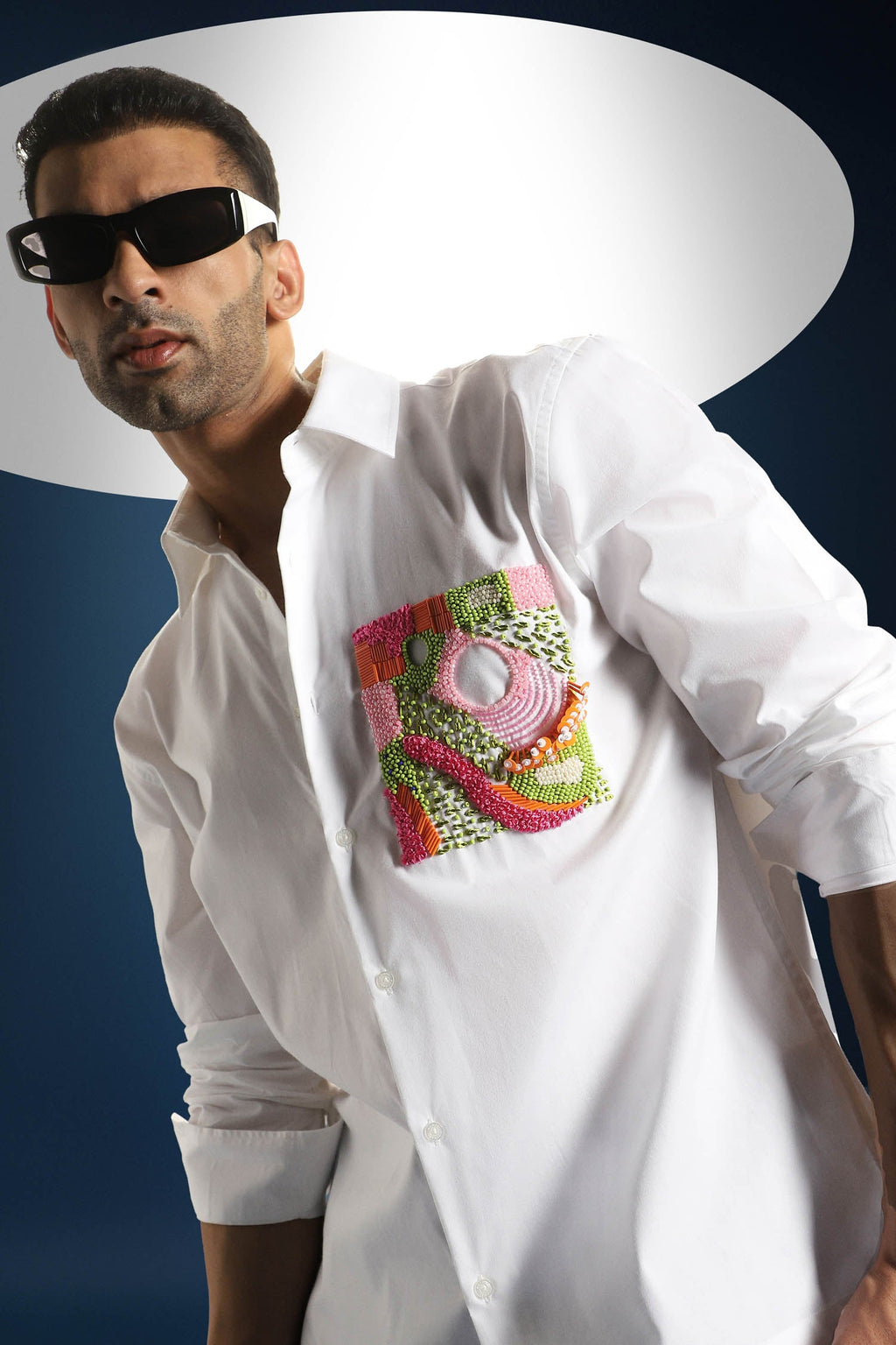 Flow Patch Hand Embroidered Designer Shirt - White