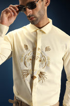 Relentless Tiger Hand Embroidered Designer Shirt - Ivory