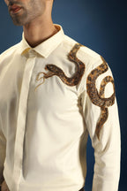 Viper(Snake) - Hand Embroidered Designer Shirt - Ivory
