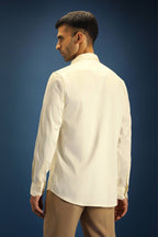 OWL Hand Embroidered Designer Shirt- Ivory