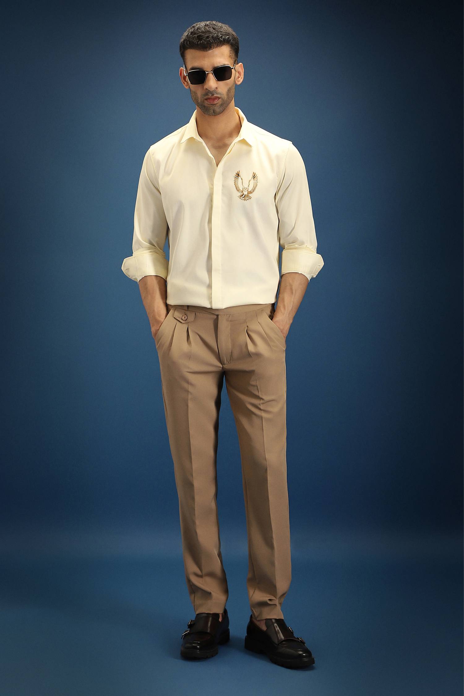 OWL Hand Embroidered Designer Shirt- Ivory