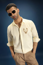 OWL Hand Embroidered Designer Shirt- Ivory