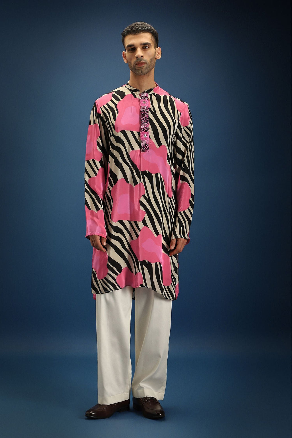 Wild Striped Printed Designer Kurta - Black and White