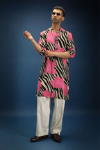 Wild Striped Printed Designer Kurta - Black and White