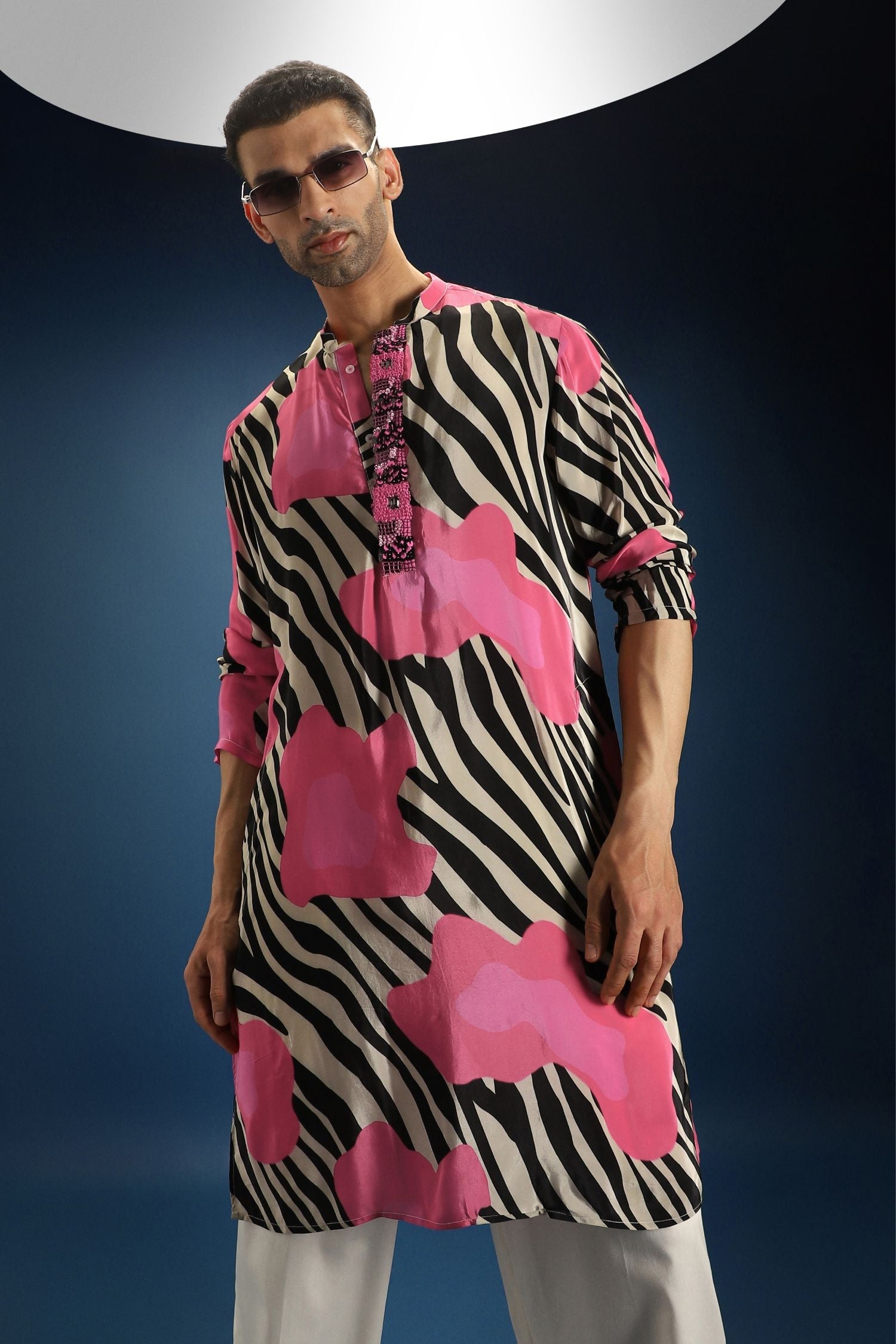 Wild Striped Printed Designer Kurta - Black and White