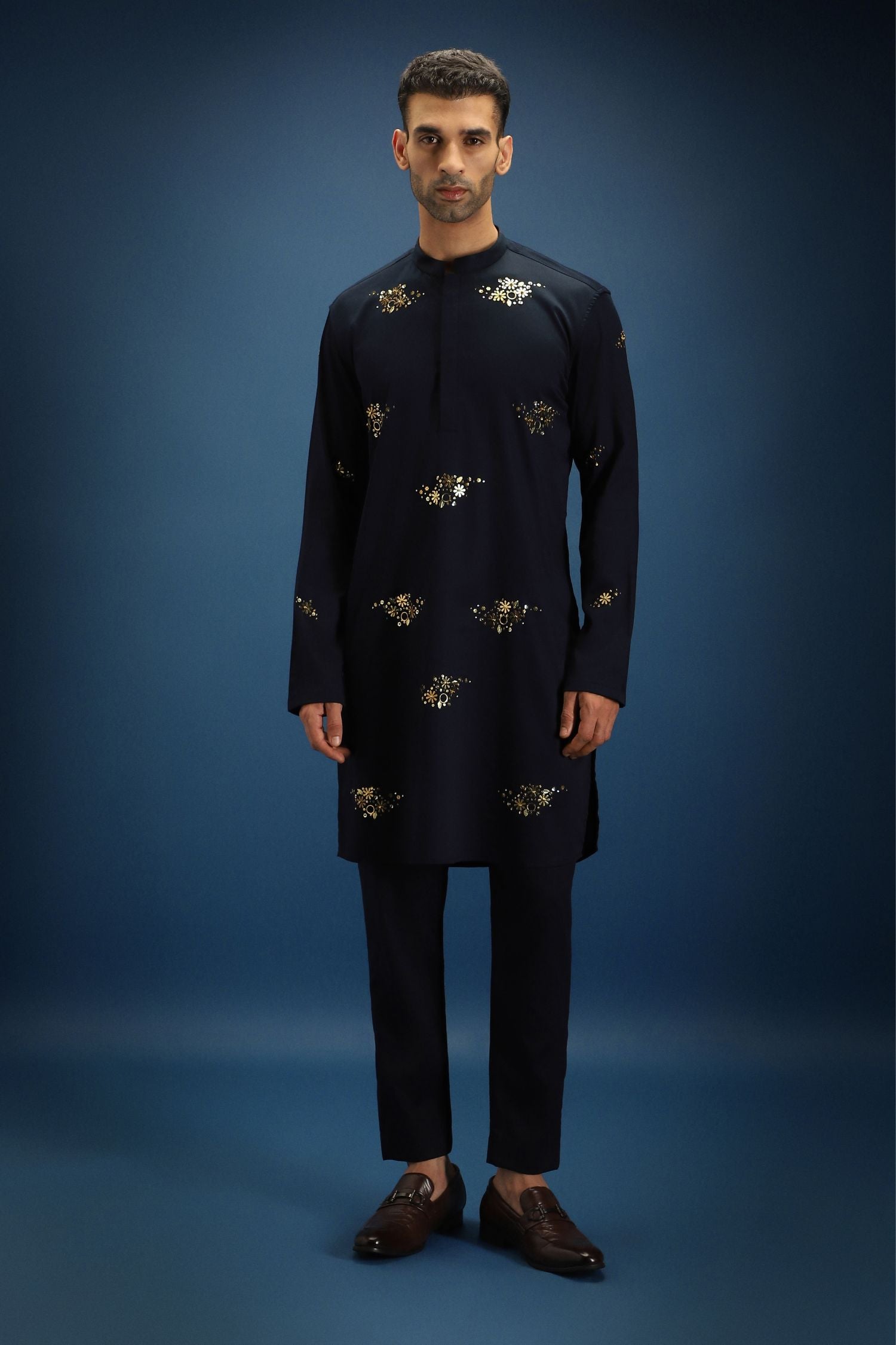 Tussie Mussie Hand Embroidered Designer Kurta - Navy