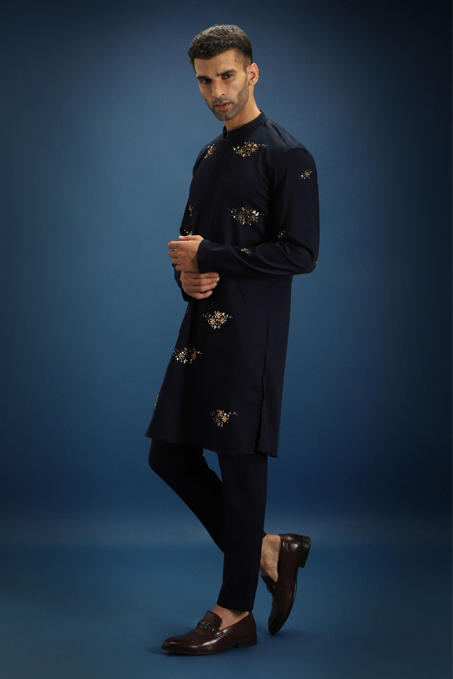 Tussie Mussie Hand Embroidered Designer Kurta - Navy
