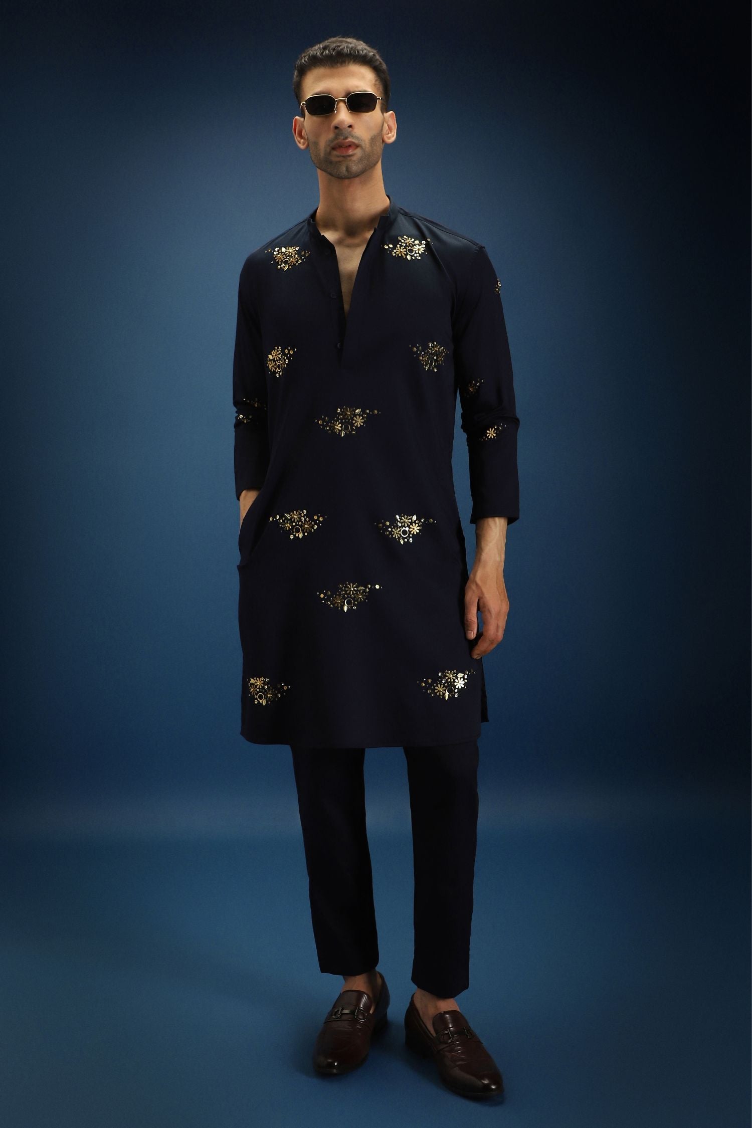 Tussie Mussie Hand Embroidered Designer Kurta - Navy
