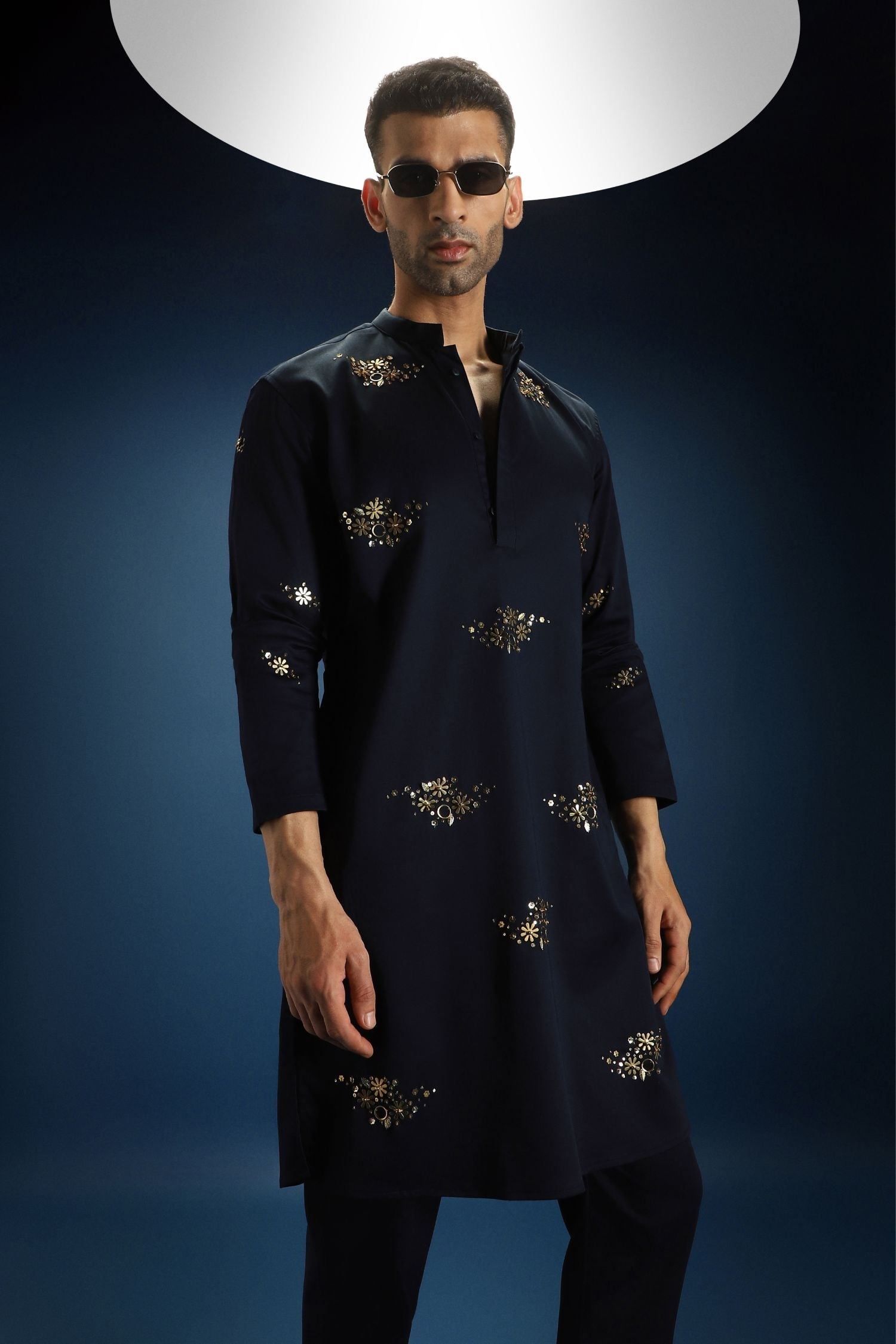 Tussie Mussie Hand Embroidered Designer Kurta - Navy