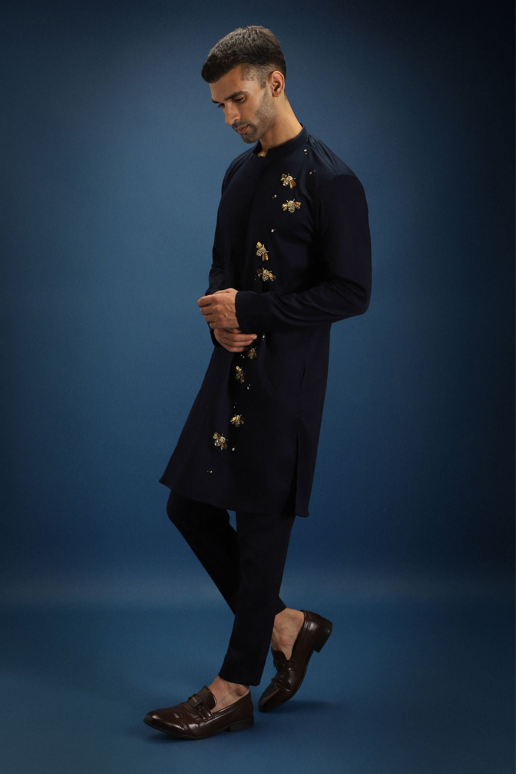 BumbleBee Hand Embroidered Designer Kurta - Navy