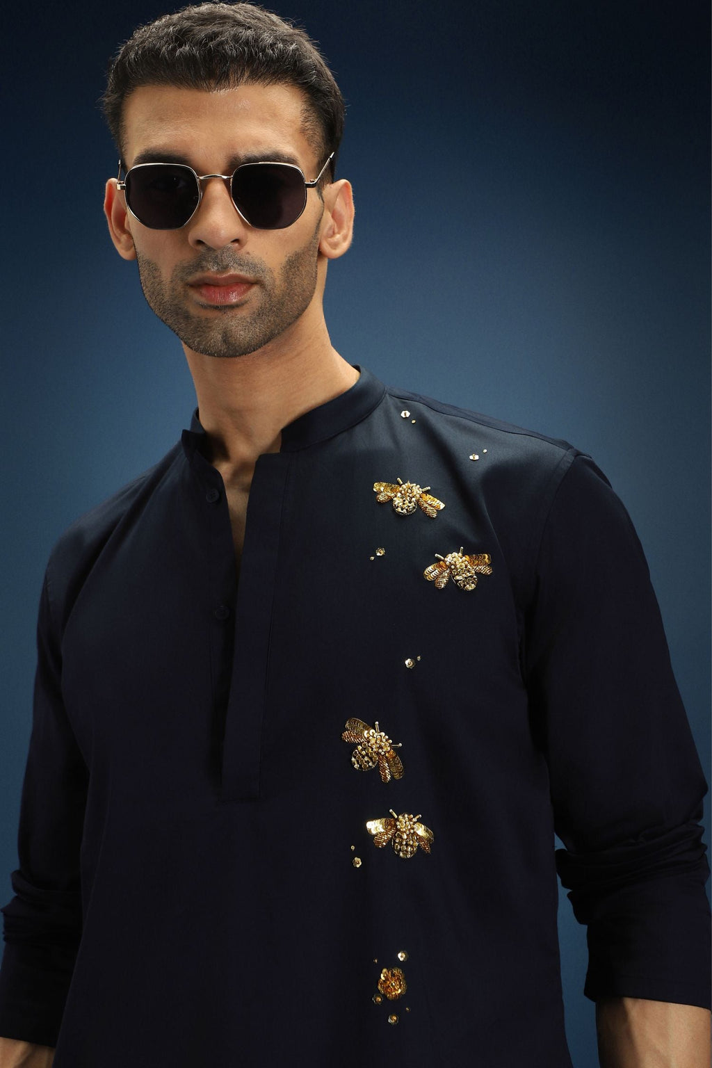 BumbleBee Hand Embroidered Designer Kurta - Navy