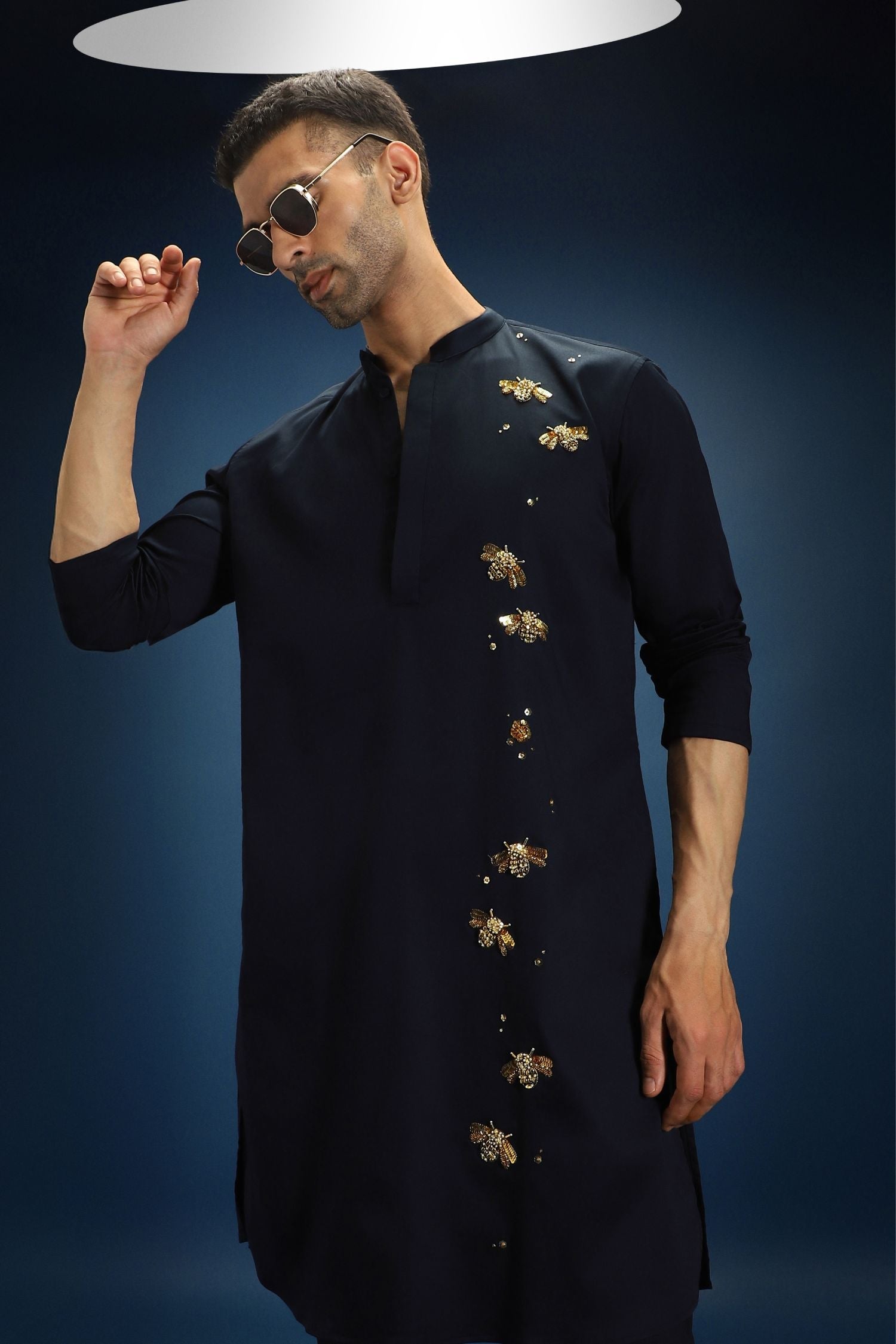 BumbleBee Hand Embroidered Designer Kurta - Navy