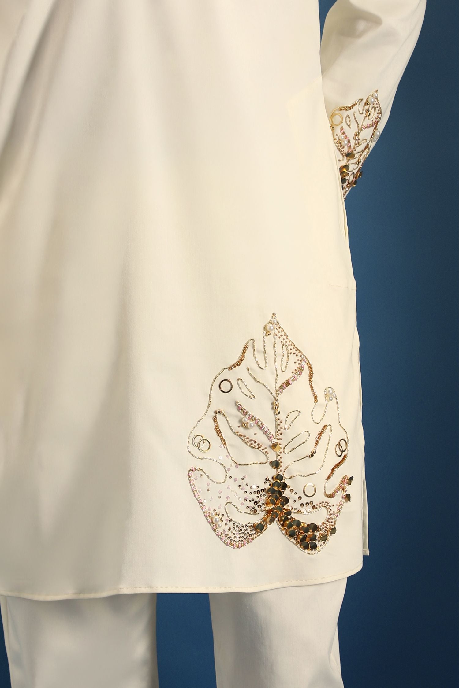TWIG Hand Embroidered Designer Kurta - Ivory