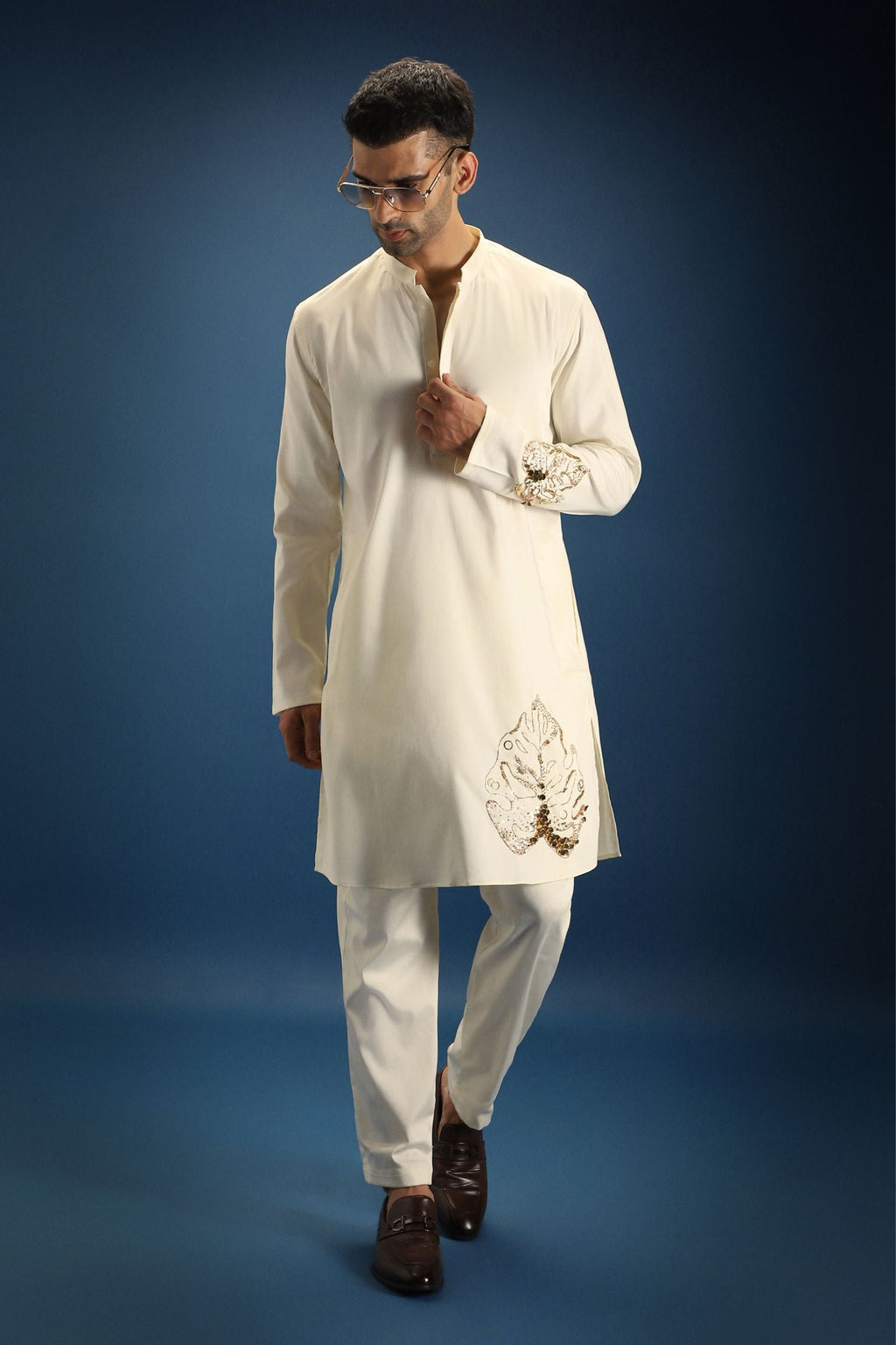 TWIG Hand Embroidered Designer Kurta - Ivory