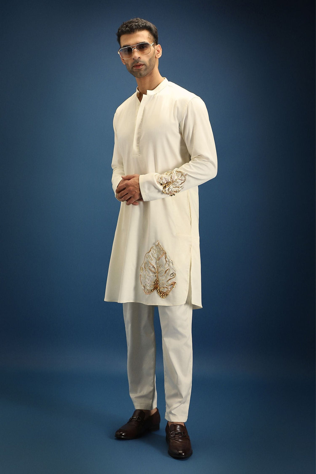 TWIG Hand Embroidered Designer Kurta - Ivory