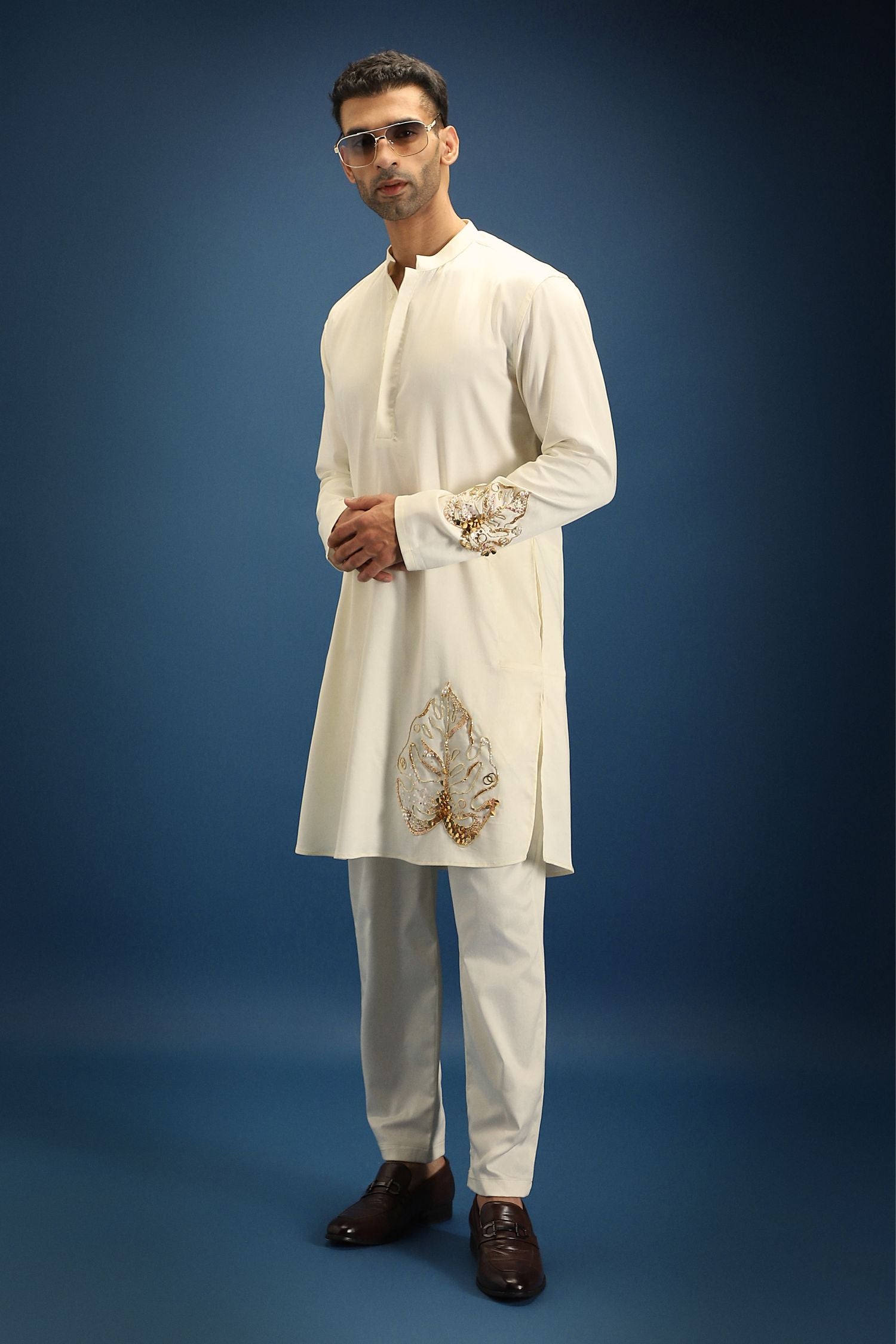 TWIG Hand Embroidered Designer Kurta - Ivory
