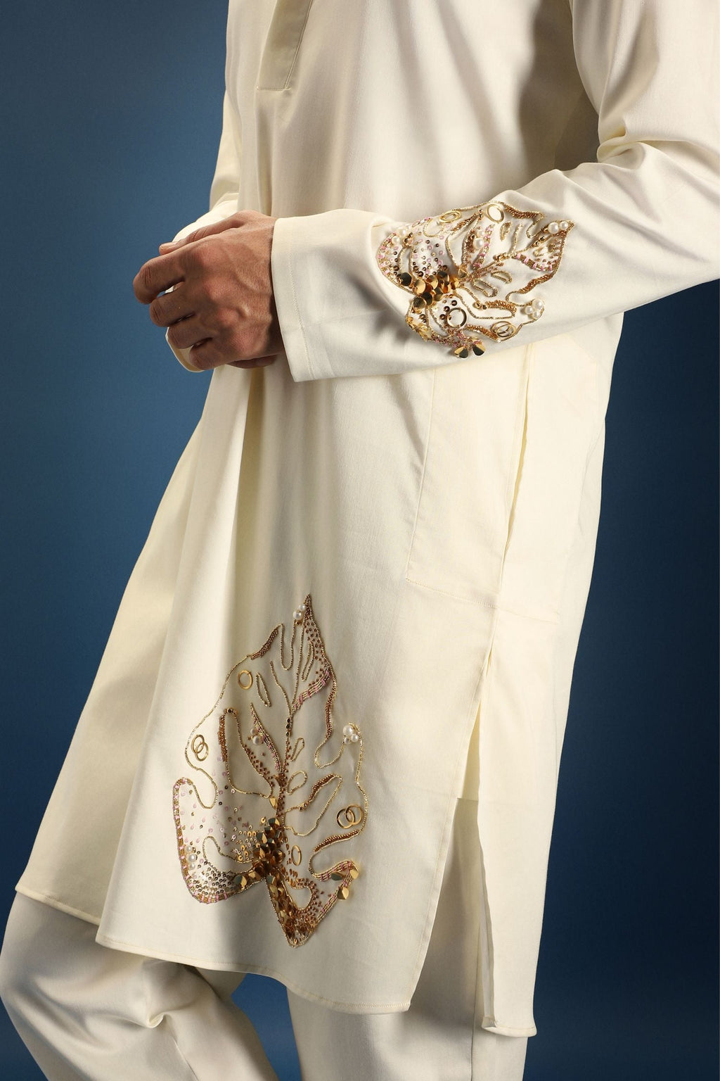 TWIG Hand Embroidered Designer Kurta - Ivory