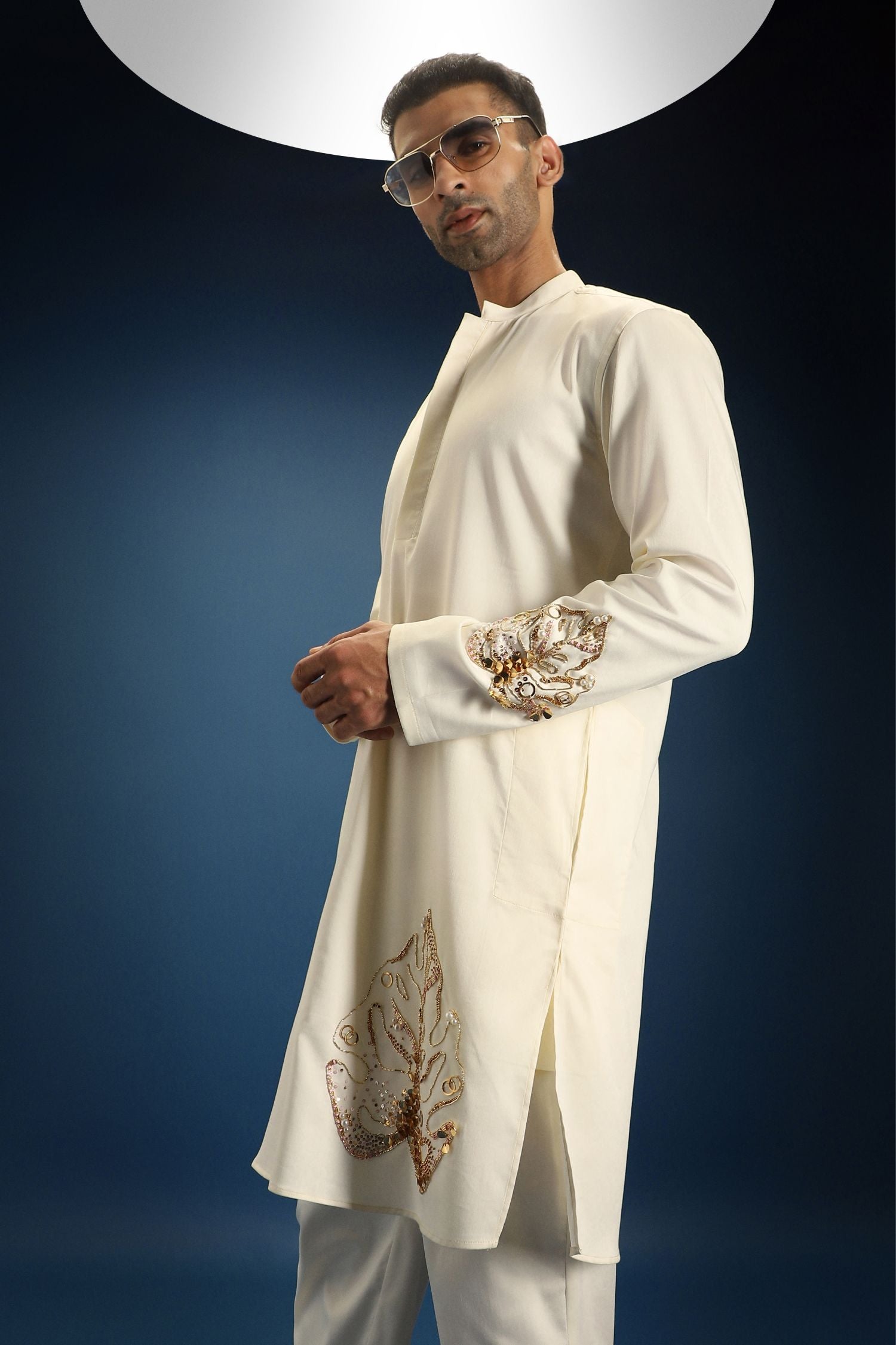 TWIG Hand Embroidered Designer Kurta - Ivory