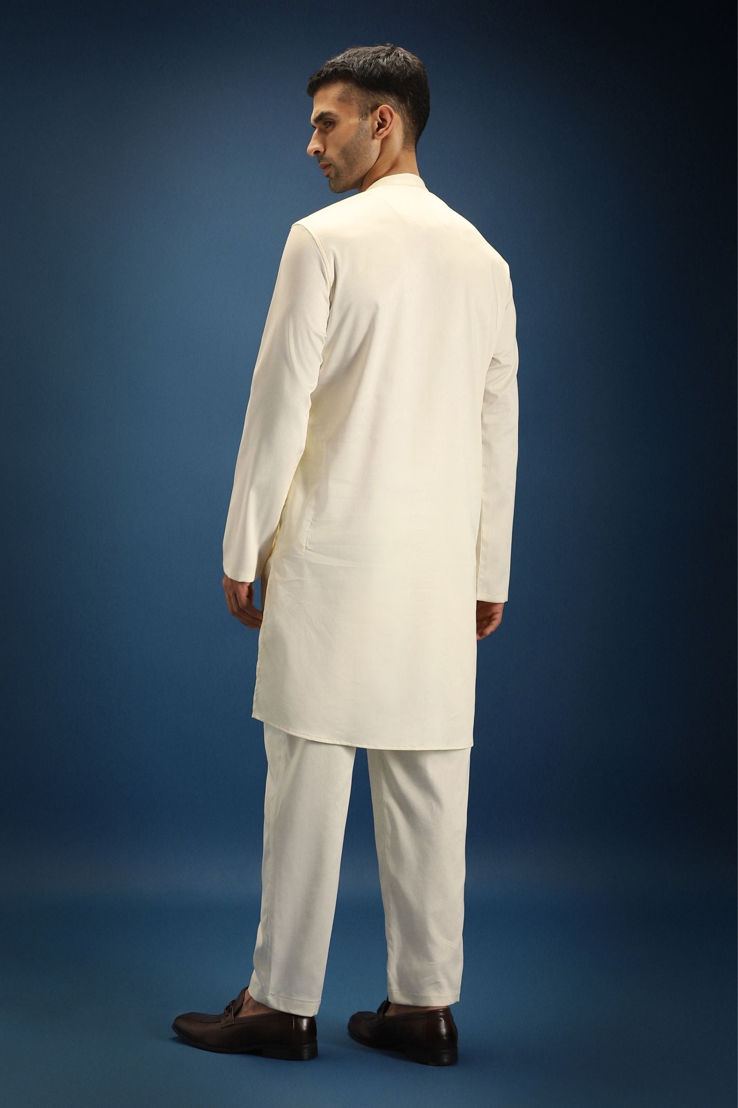 Gul(Rose) Hand Embroidered Designer Kurta - Ivory