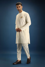 Gul(Rose) Hand Embroidered Designer Kurta - Ivory