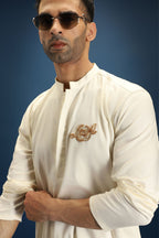 Gul(Rose) Hand Embroidered Designer Kurta - Ivory