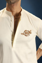 Gul(Rose) Hand Embroidered Designer Kurta - Ivory