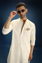 Gul(Rose) Hand Embroidered Designer Kurta - Ivory