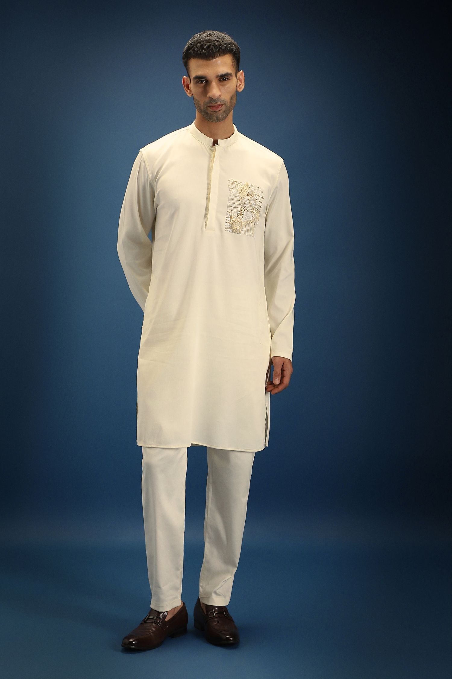 Noor Patch Hand Embroidered Designer Kurta - Ivory