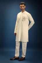 Noor Patch Hand Embroidered Designer Kurta - Ivory