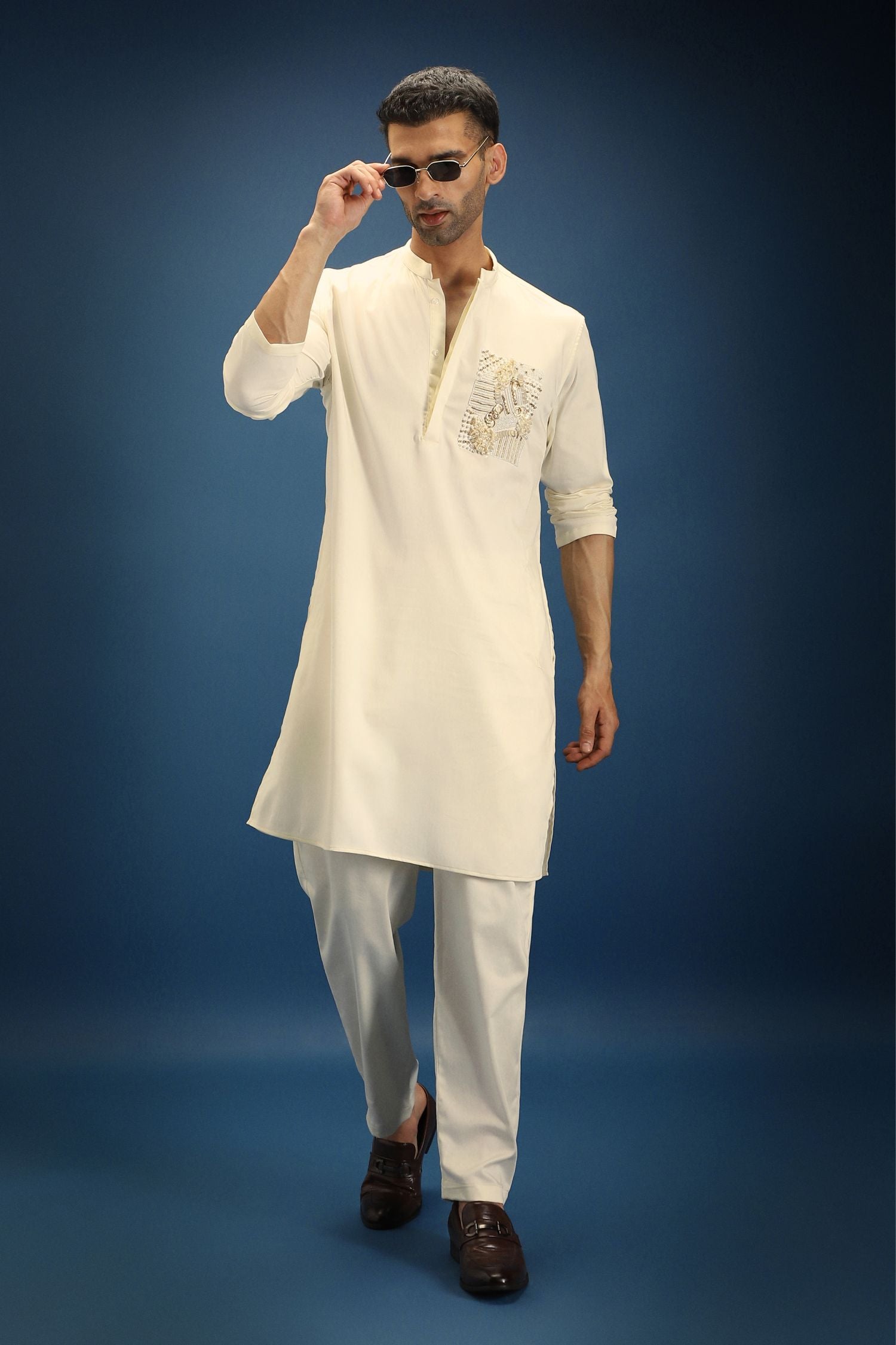 Noor Patch Hand Embroidered Designer Kurta - Ivory