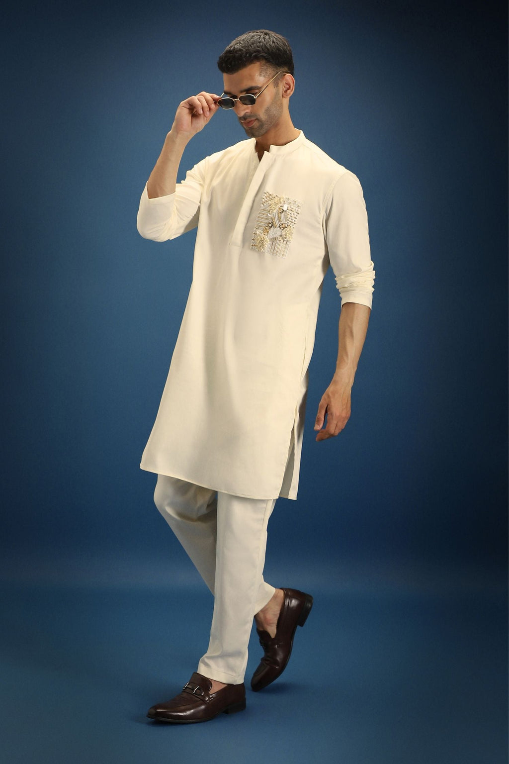 Noor Patch Hand Embroidered Designer Kurta - Ivory