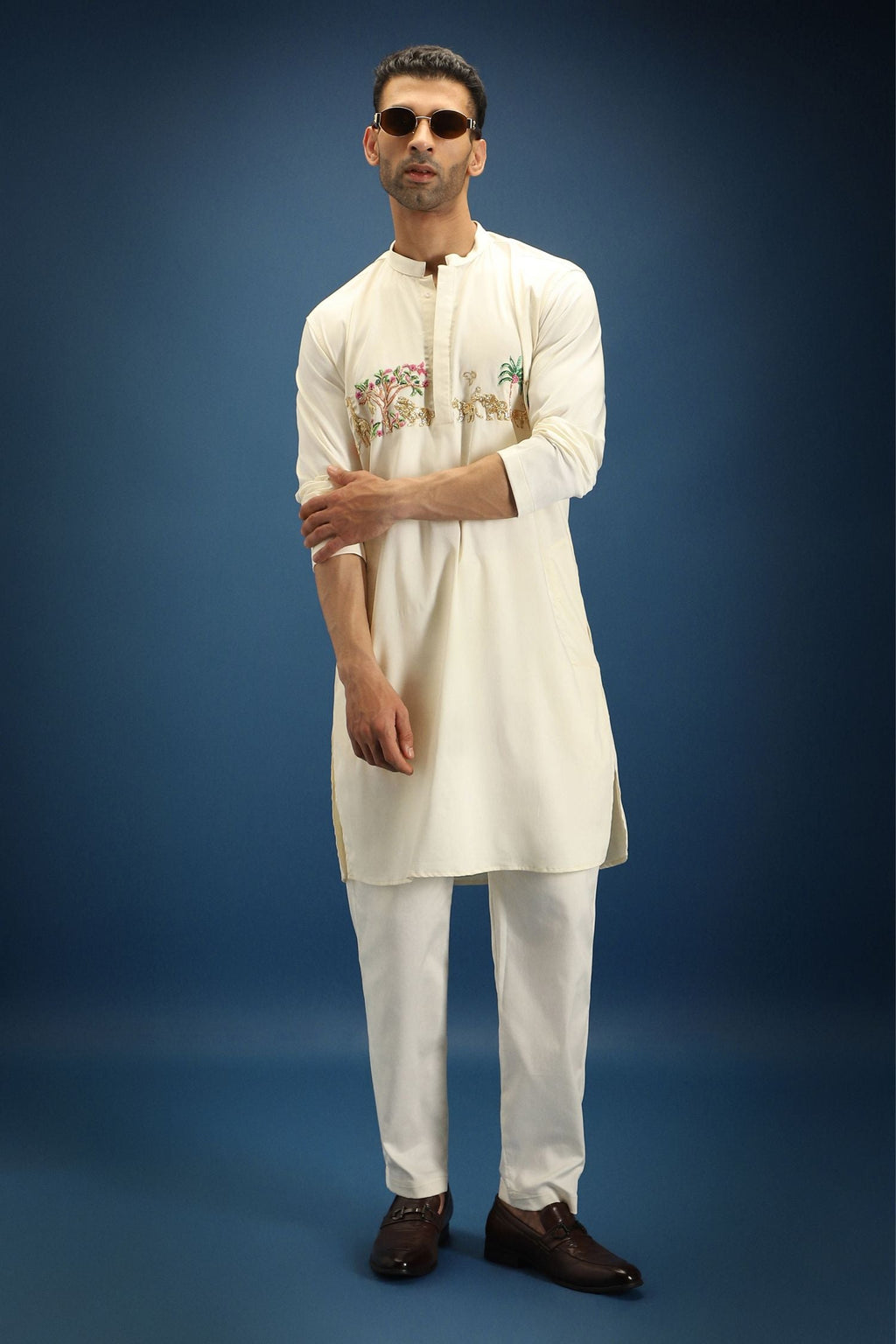 Jungle Hand Embroidered Designer Kurta - Ivory