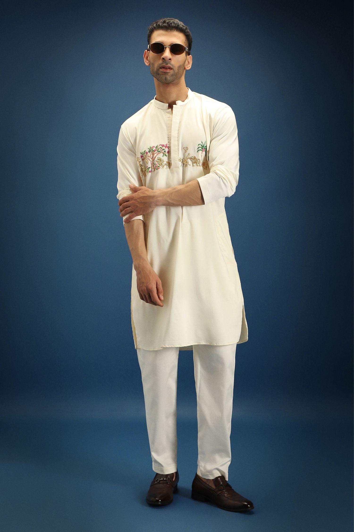 Jungle Hand Embroidered Designer Kurta - Ivory