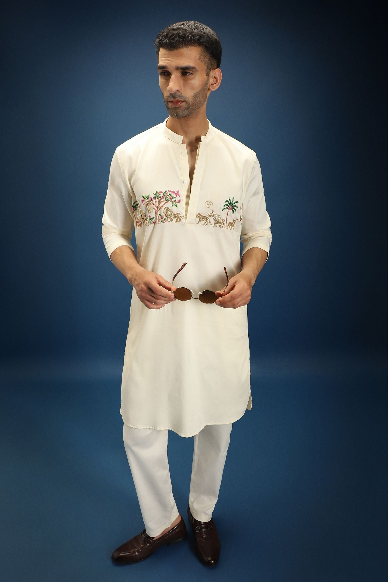 Jungle Hand Embroidered Designer Kurta - Ivory