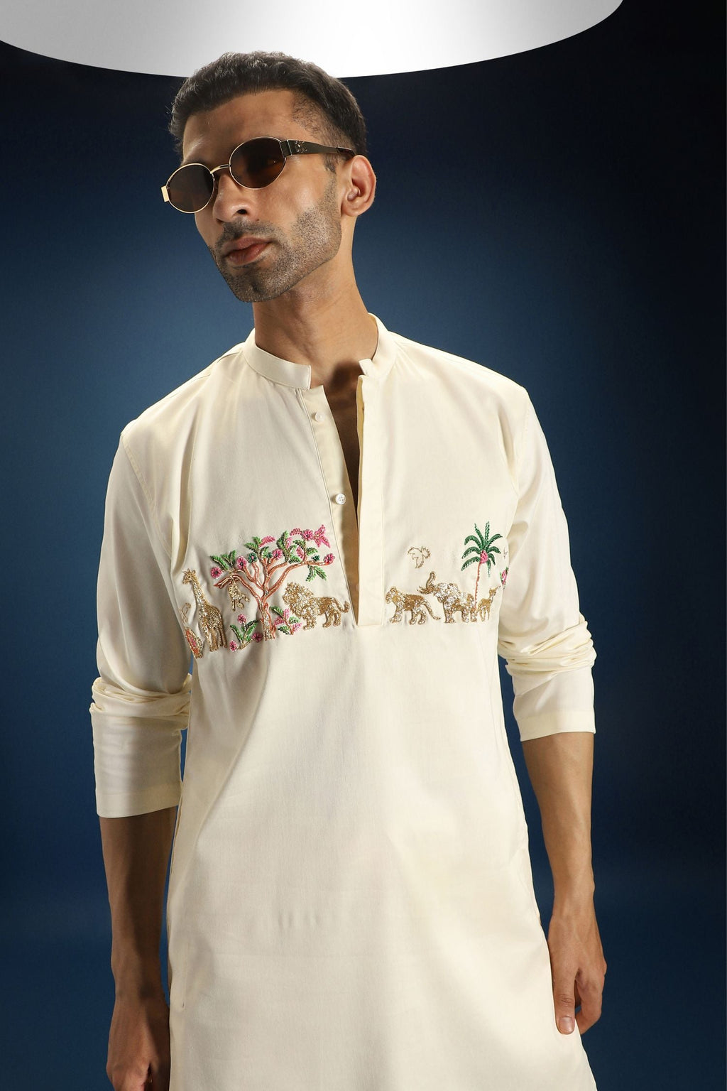 Jungle Hand Embroidered Designer Kurta - Ivory