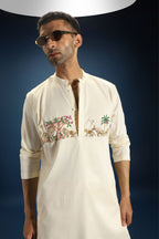 Jungle Hand Embroidered Designer Kurta - Ivory