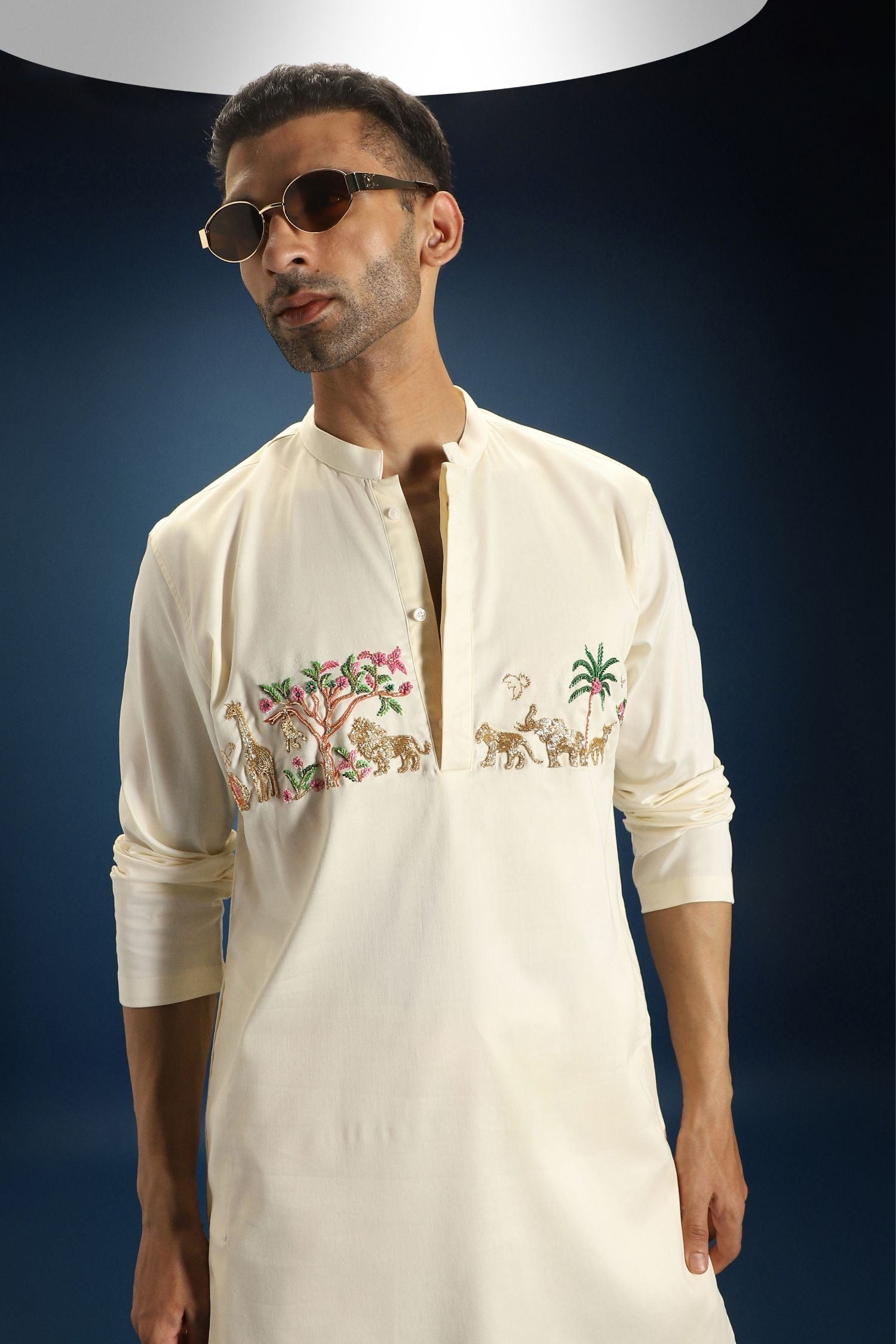 Jungle Hand Embroidered Designer Kurta - Ivory