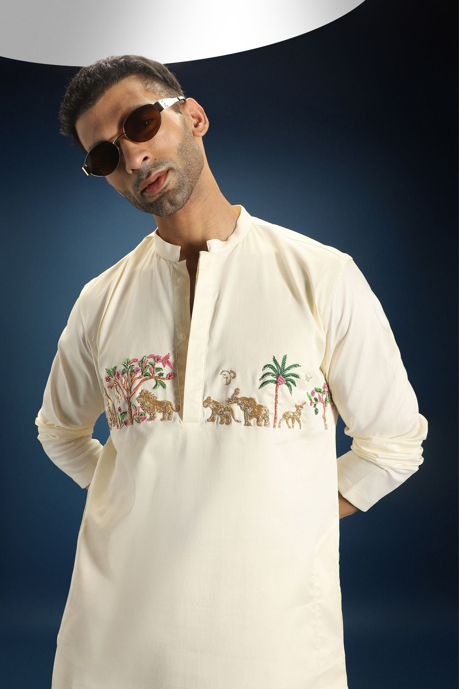 Jungle Hand Embroidered Designer Kurta - Ivory