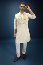 Pearl Yoke Hand Embroidered Designer Kurta - Ivory