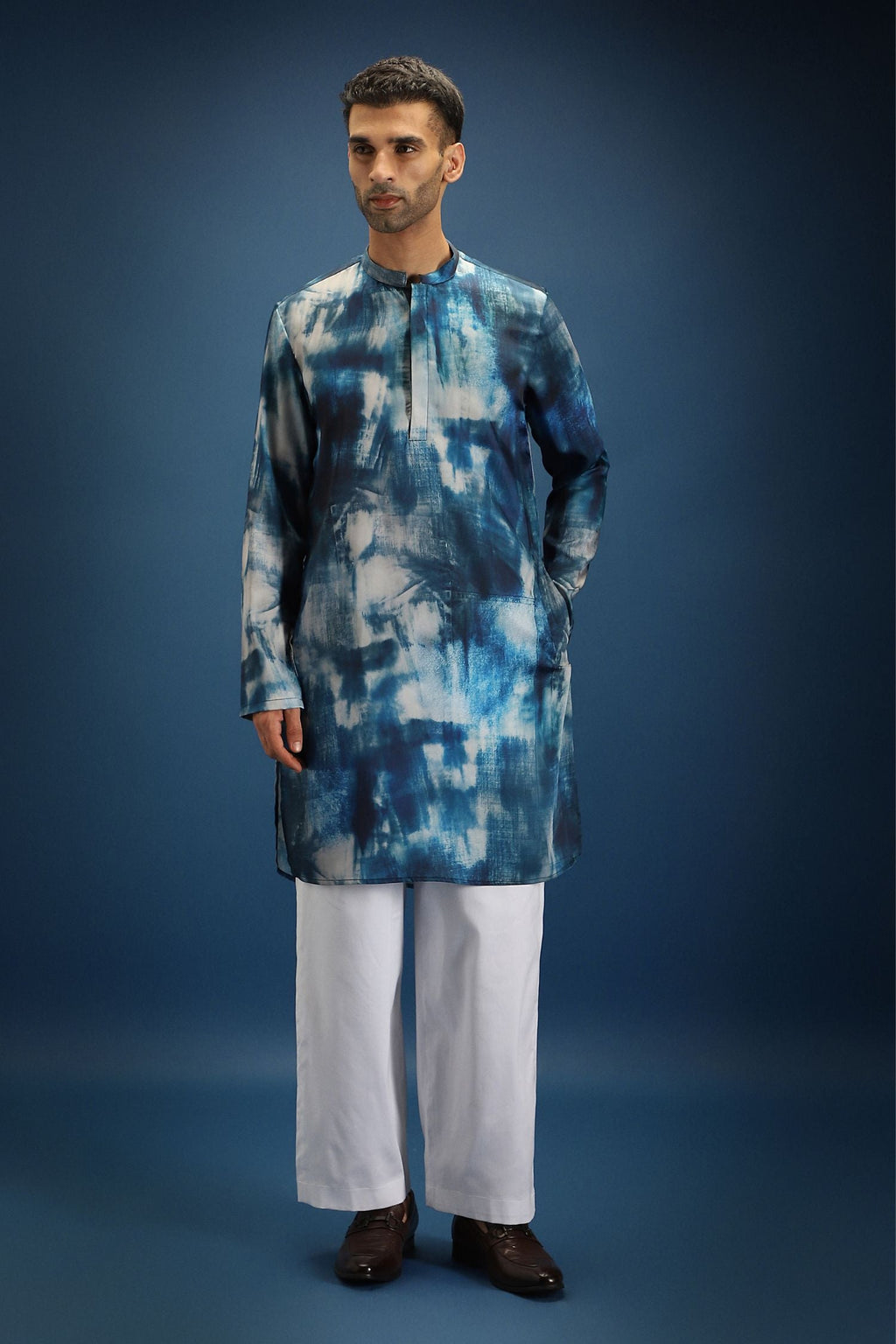 Denim Print Designer Kurta - Blue